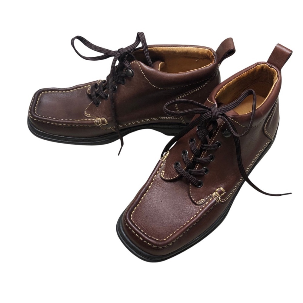 Dexter Square Toe Chukka Boot Women 8 Brown Leather Contrast Stitch Lace Up